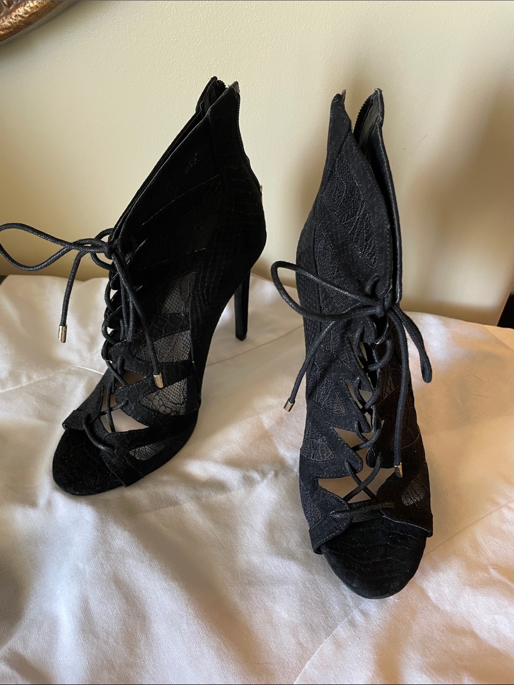 Jessica Simpson Black Lace-Up Stiletto Booties
